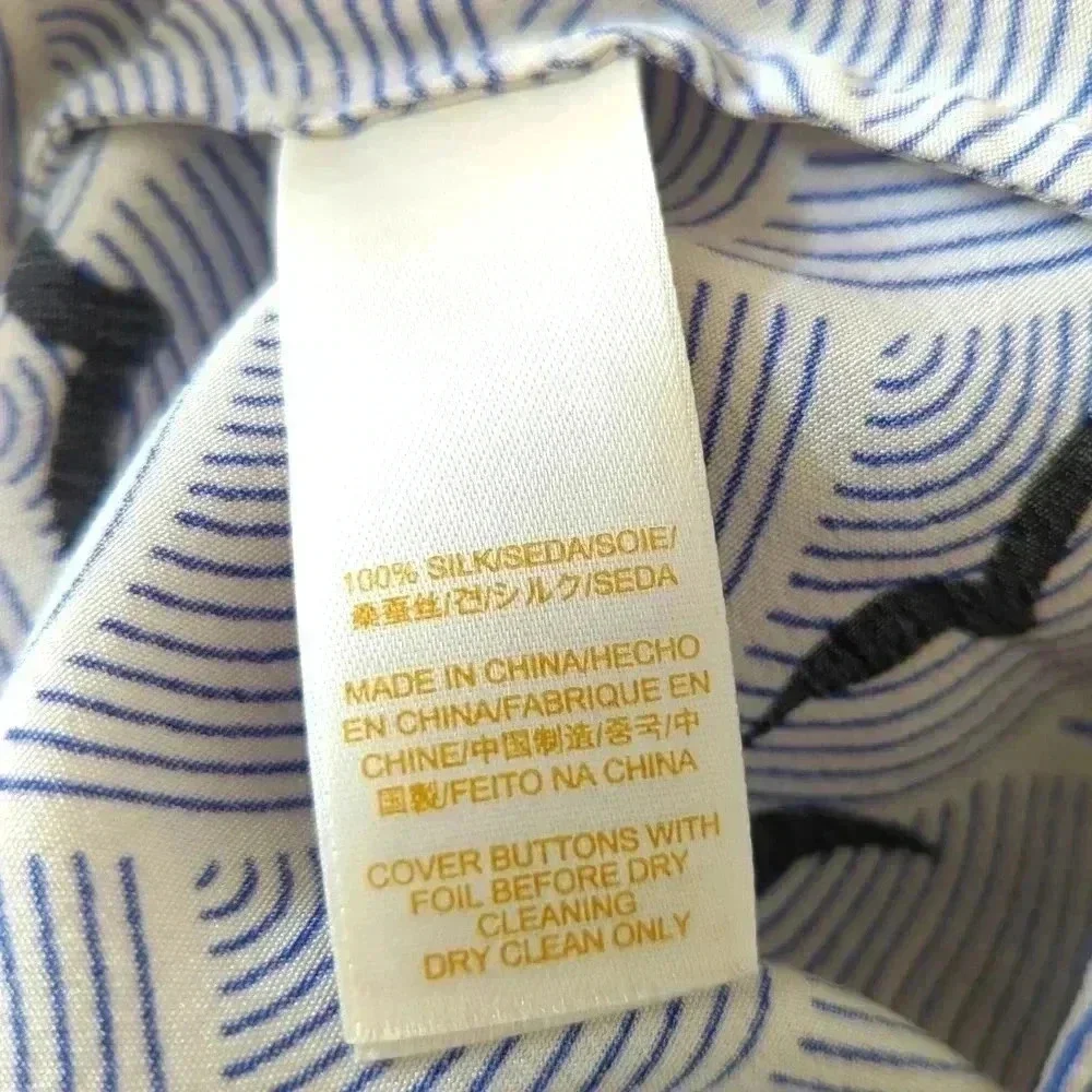 Kate Spade Blue & White Silk Long Sleeve Bird Print Shirt Women's Dress